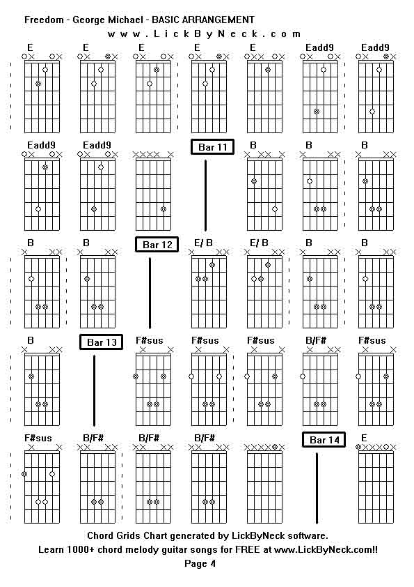 Chord Grids Chart of chord melody fingerstyle guitar song-Freedom - George Michael - BASIC ARRANGEMENT,generated by LickByNeck software.